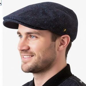 🛑 Hatman of Ireland Navy Donegal Tweed Wool Newsboy Flat Cap - 56cm 🍀